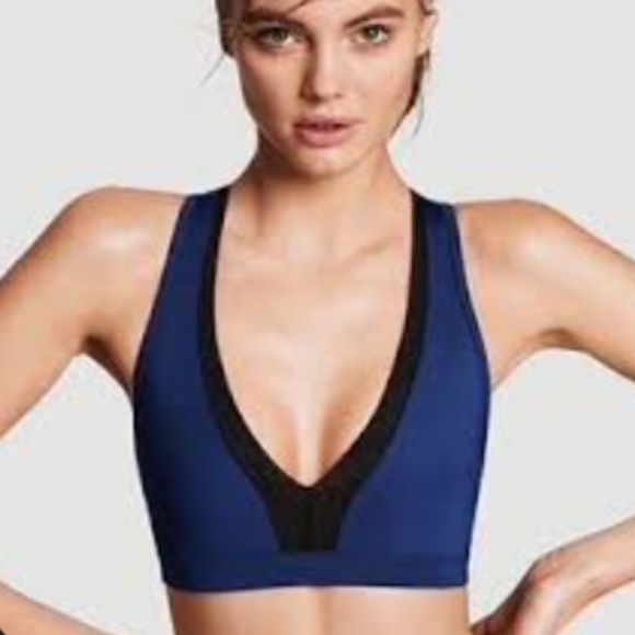 L | Navy Sports Bra Vneck - Picture 1 of 4